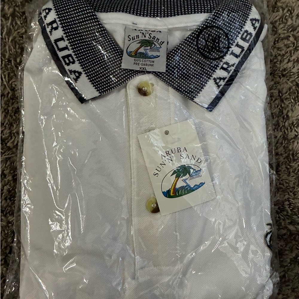 Aruba NWT White Polo Shirt with Black Accents